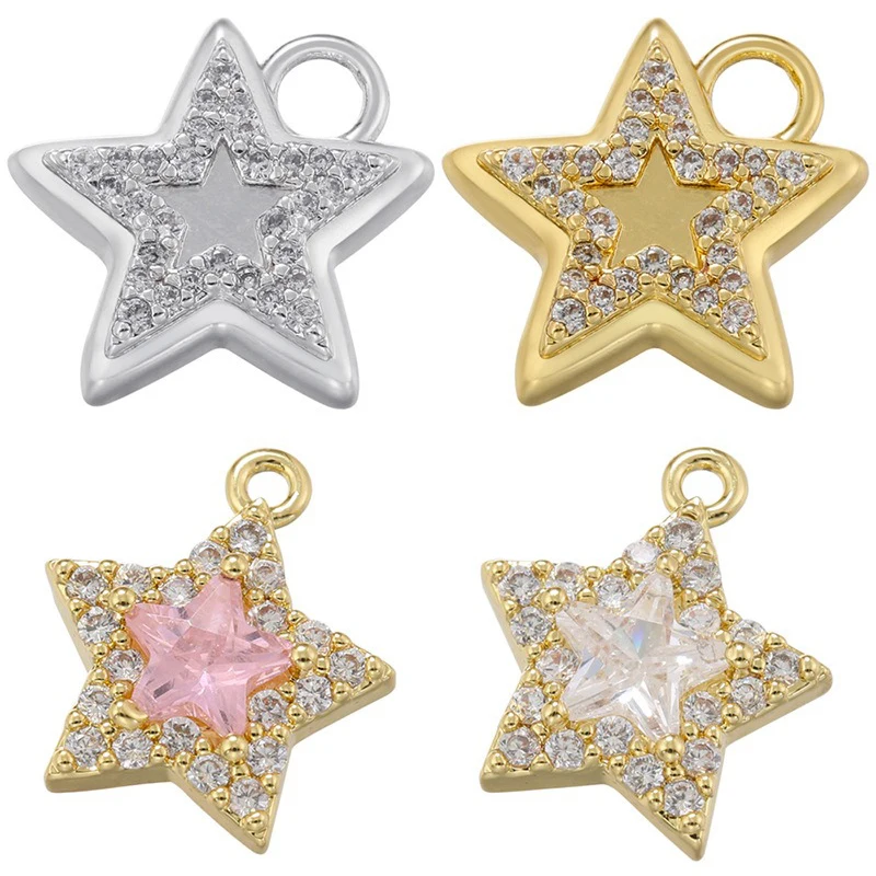 

Fashion Micro Inlaid Zircon Star Charms Copper Gold Plated Star Shape Pentagram Pendants Brass Accessories Bulk Wholesale 4 Pcs