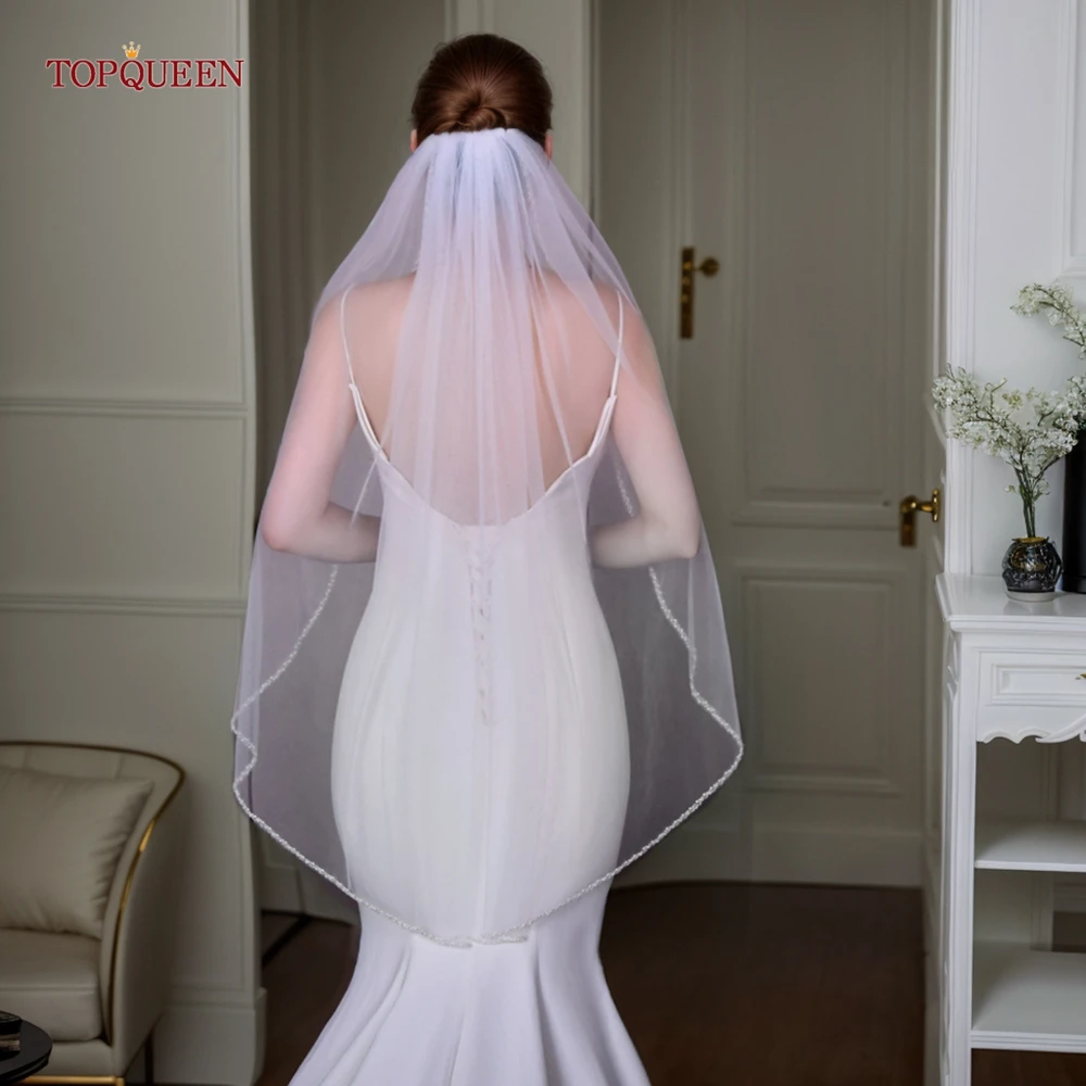Bridal Veils Wedding Crystal Organza Beaded Short Soft Italian Tulle Veil Bohemian Chic bridal veil