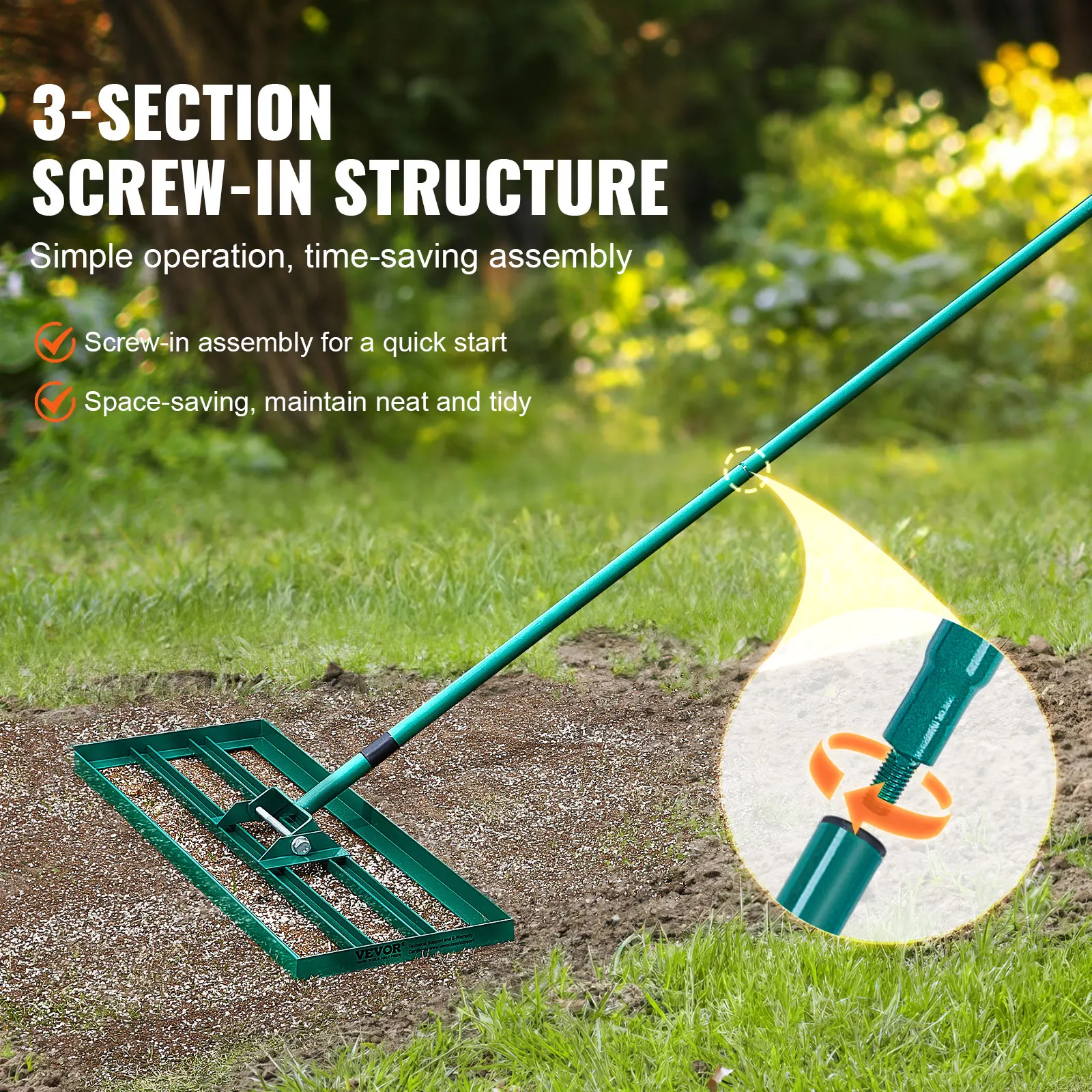 VEVOR Lawn Leveling Rake 36inchx10inch Heavy-duty Lawn Leveler With 78inch Steel Extended Handle For Garden Golf Lawn Farm 4