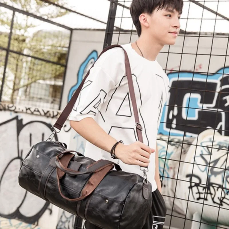 Large Capacity Soft Leather Travel Bag For Men Waterproof Training Duffle Bags Outdoor Sport Fitness Luggage Bag Man Suitcase