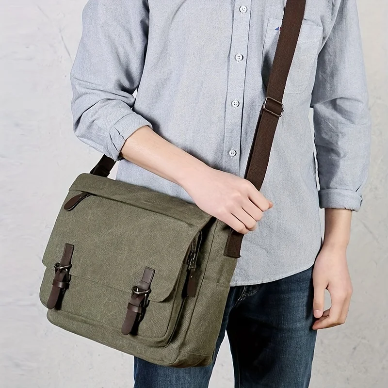Borsa a tracolla in tela retrò da uomo, borsa a tracolla grande, borsa a tracolla casual per appendere il pendolarismo quotidiano, borse da scuola per il college - immagine 4