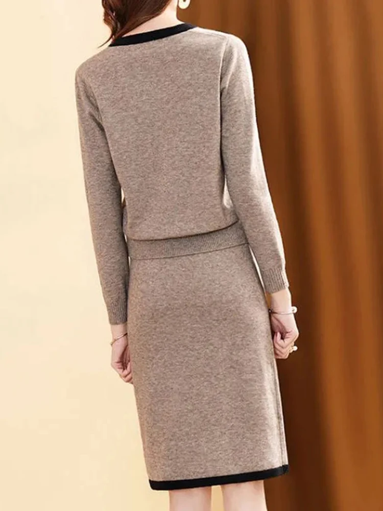 Elegant Ladies Plaid Vest 2 Piece Sets Korean Slim Chic Sleeveless Vest Conjuntos Casual Baggy Soft Knitwear Dresses New 2023