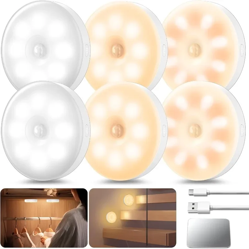 

LED Night Light With Motion Sensor USB Rechargeable With 700mAh Battery Lamp Wireless For Kitchen Cabinet Wardrobe Light