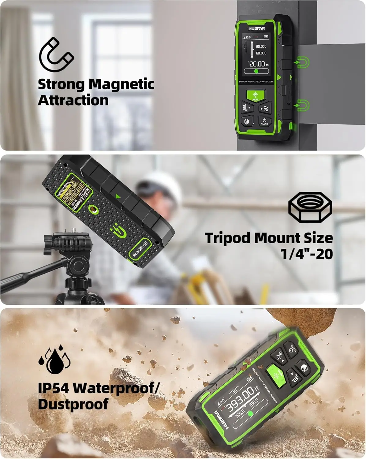 Professional Dual Laser Measuring Tool 393ft, Rechargeable Bilateral Laser Measu