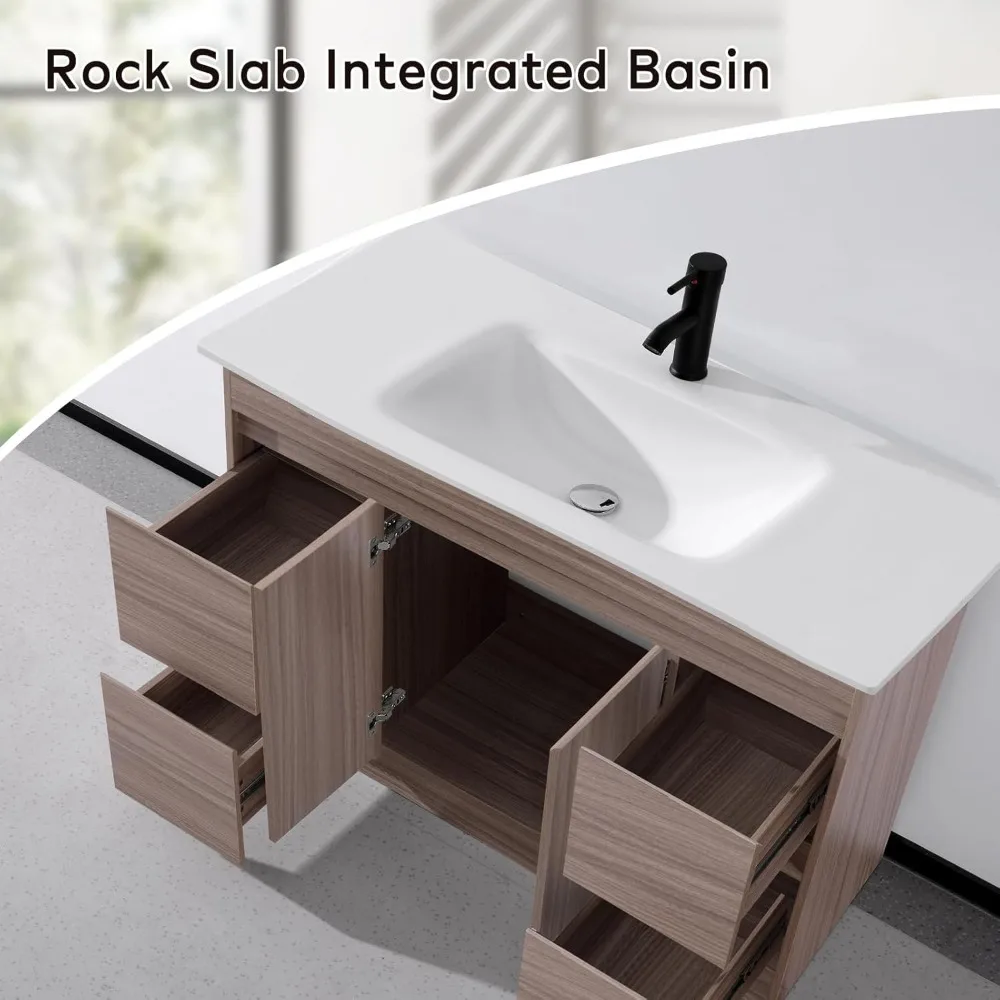 48 Inch Bathroom Vanity with Sink Combo Set, Undermount Rock Plate Basin W/Wood Cabinet, Soft Closing Cabinet Door & Drawers 4
