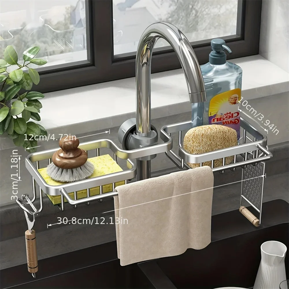 Faucet Sponge Holder Hook Dish Rack Kitchen Soap Drainer Shelf Basket Organizer