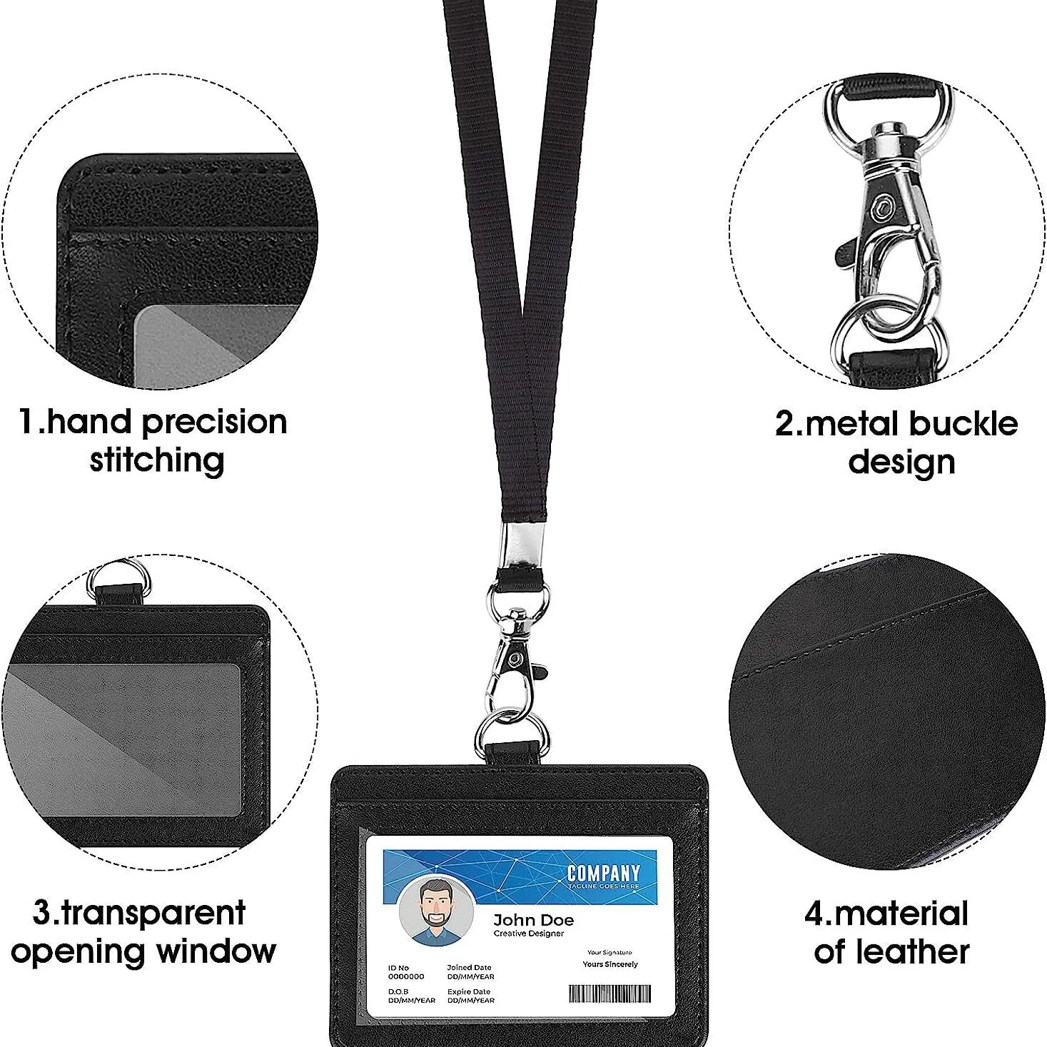 Premium Leather Retractable ID Badge and Card Holder with Lanyard