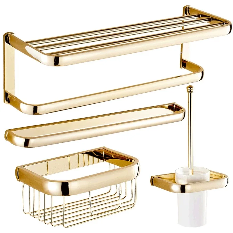 Tuqiu Brass Bathroom Accessories Gold Square Paper Holder Towel Bar Soap basket Towel Rack Glass Shelf bathroom Hardware bathroom hardware set bathroom hardware accessories