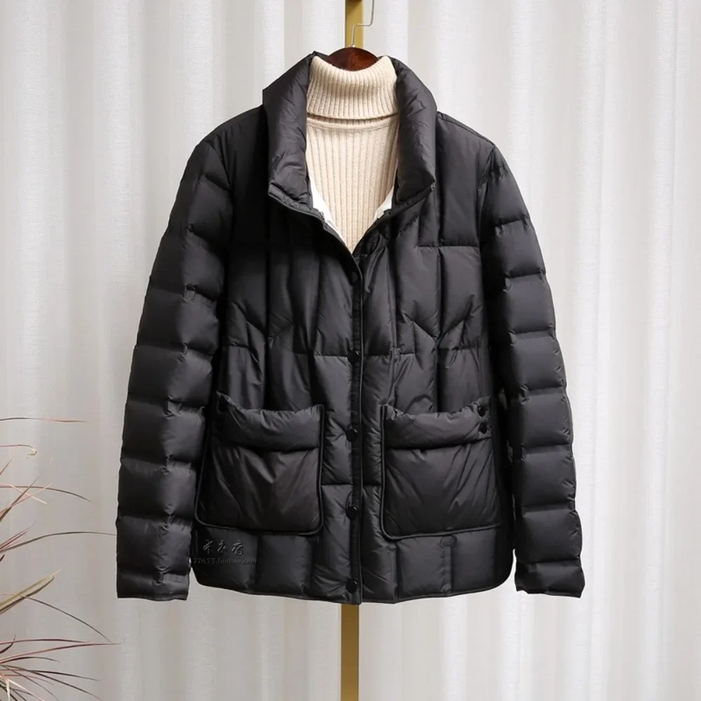 90% White Duck Down Coat 2024 New Winter Women Casual Light Puffer Jacket Female Short Single Breasted Warm Parkers