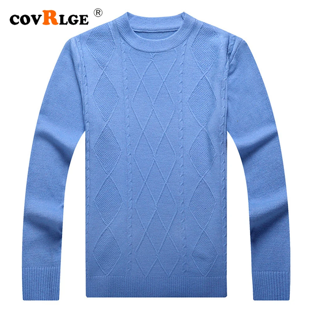 

Covrlge Autumn men's O-neck jacquard sweater solid color casual knitted sweater thin section yarn-dyed pullover bottoming MZM165