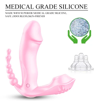 3 IN 1 Sucking Vibrator Wearable Dildo Vibrator Anal Vagina Clitoris Stimulator Female Vibrators Sex Toys for Women Oral Suction 6