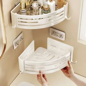 Scaffale portaoggetti da bagno, mensola angolare a parete, organizer da cucina in alluminio bianco salvaspazio