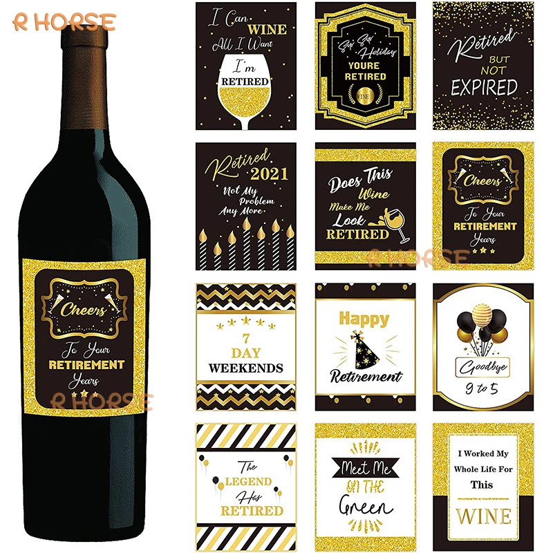 

24Pcs Retirement Wine Table Bottle Label Stickers 2021 with 12 Different Designs Gifts for Retired Teacher Nurse Dad Mom Friends