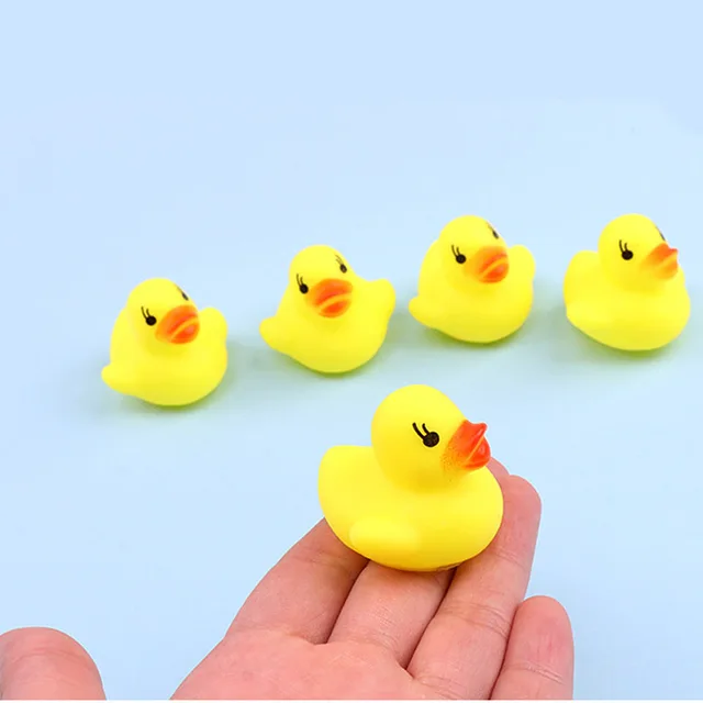 5Pcs/Set Kids Floating Bath Toys Mini Swimming Rings Rubber Yellow Ducks Fishing Net Washing Swimming Toddler Toys Water Fun 5