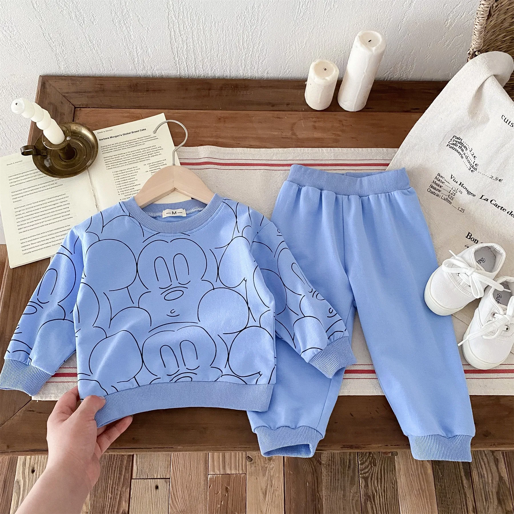 Kids Clothes Set Printed Cartoon Mickey Sweatshirt Suit Spring Autumn Long Sleeved