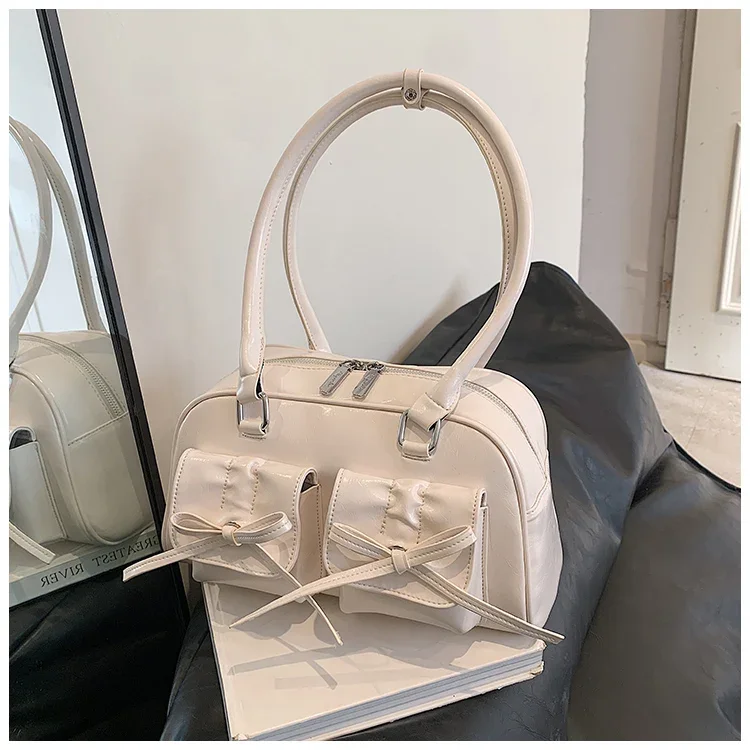 thumbnail image 1 of Bolsos de hombro con cremallera de poliuretano sólido con hilo de coser para mujer, oferta 2024, compartimento interior, bolsos de lujo ligeros e informales para mujer, 1 of 5
