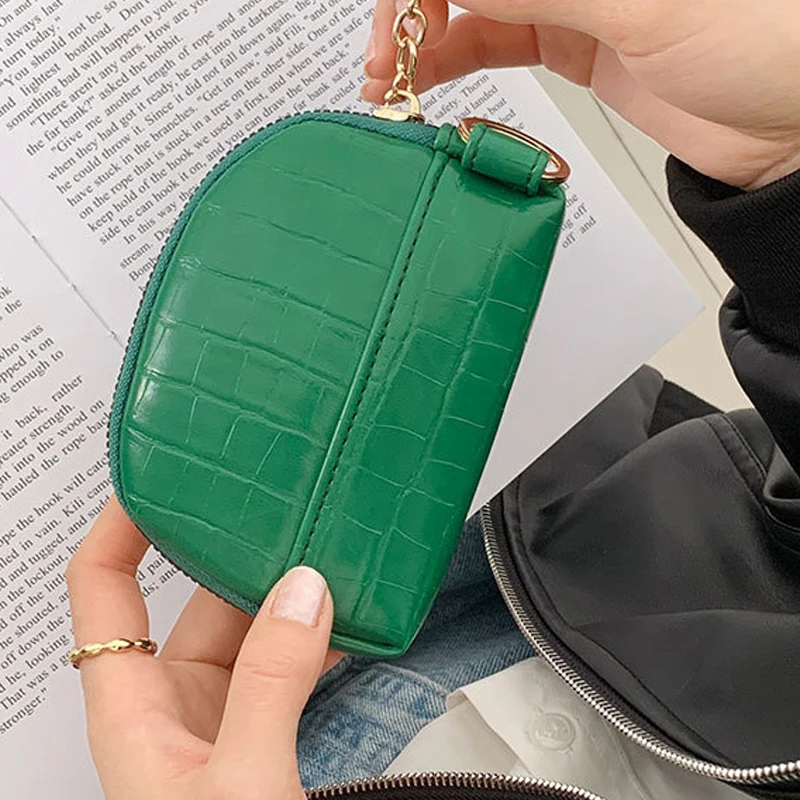 Shell Small Wallet PU Leather Coin Purse Simple Card Holder Korean Solid Color Zipper Key Case Mini Handbag