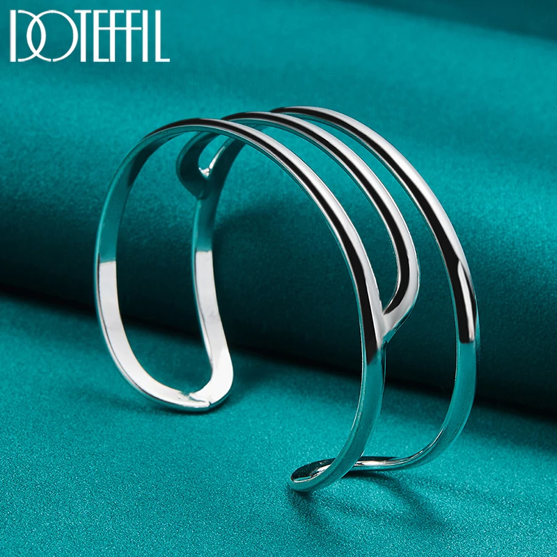 DOTEFFIL 925 Sterling Silver Three Line Bangles Bracelet For Man Woman Wedding Engagement Party Fashion Jewelry - Image 4