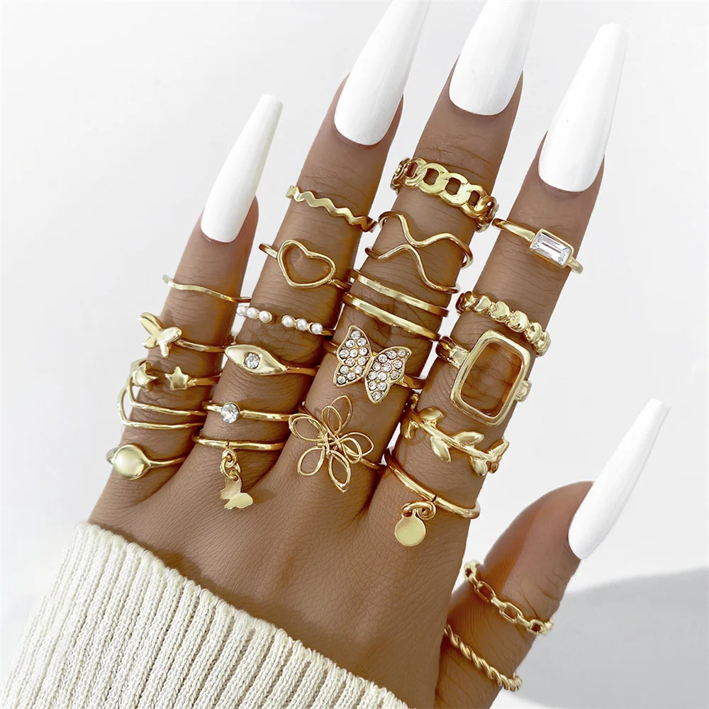 Ring Set 27PCS Vintage Heart Snake Butterfly Rings for Women