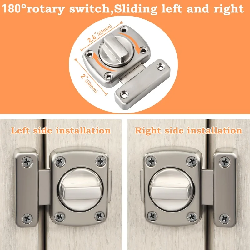 180&deg; Double Sided Rotate Bolt Latch Gate Latches Door Slide Lock Twist Rotating Barrel Lock Home Security Latch Toilet Door