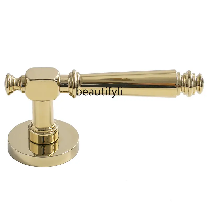 

LM French Style Golden Brass Bedroom Door Lock Italian Style Light Luxury Pure Copper Mute Household Lock Room Door Handle