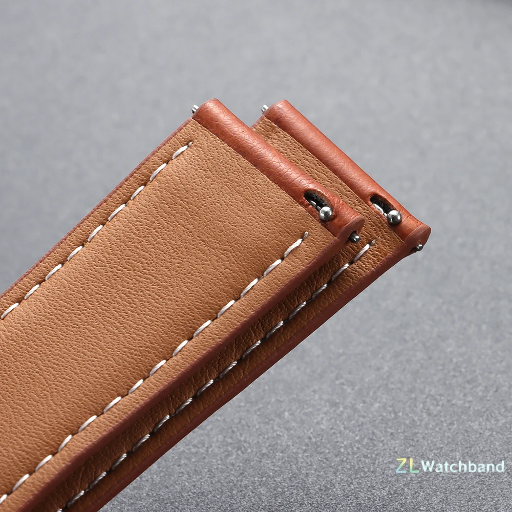 Quick Release Retro Brown Blue Leather Watch Band Strap