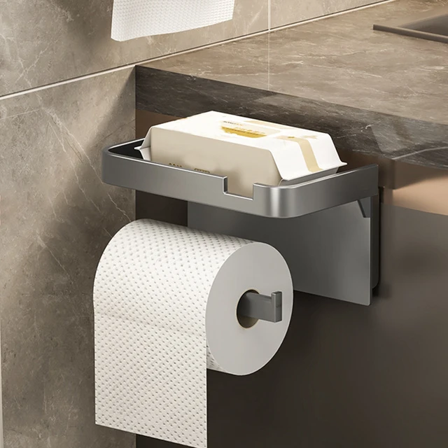 Support de rangement sans poinçon pour salle de bain, pour le Placement du papier toilette et le stockage des tubes en papier 1