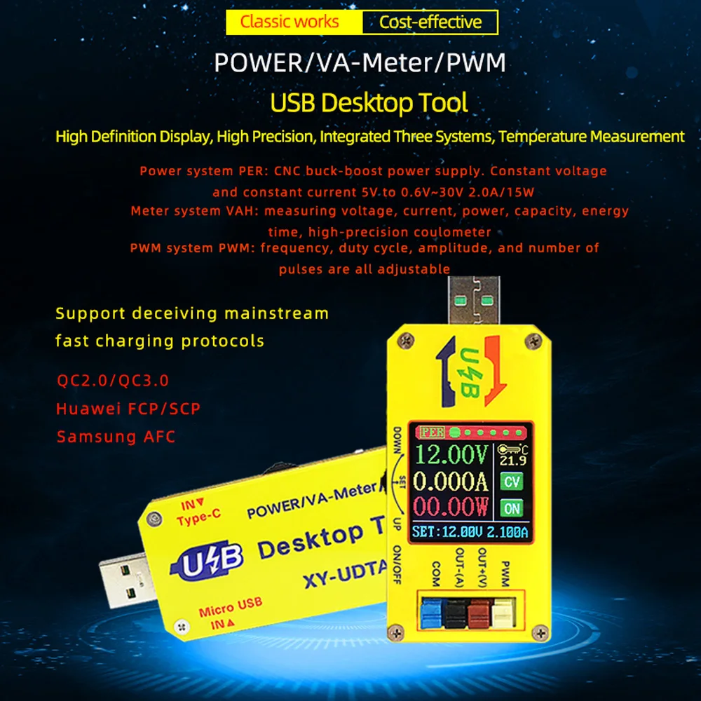 

USB Voltage Step Up Down Power Supply Module XY-UDTA CNC 1.44 inch LCD Display 15W Voltmeter Ammeter Coulometer PWM Generator