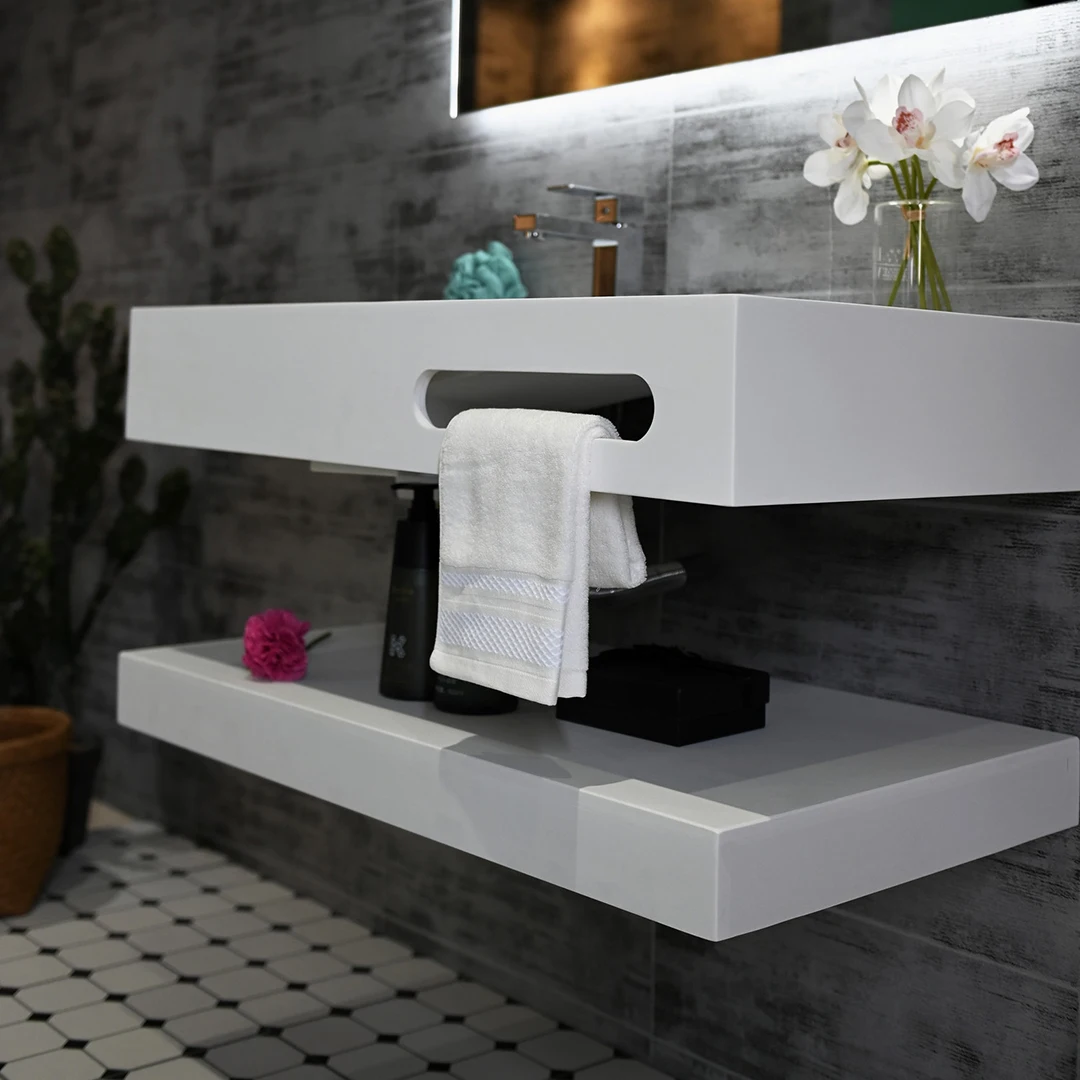 White Bathroom Vanities Simple Modern Style Single and Double Layer Design Resin Washbasin Cabinet Sink Bath Fixture