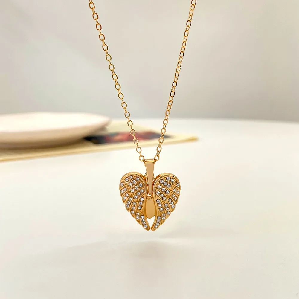 Heart Angel Wings Openable Pendant Necklace, Fashionable  Cute Party Jewellery Valentine's Day Gift, for Women, Mum