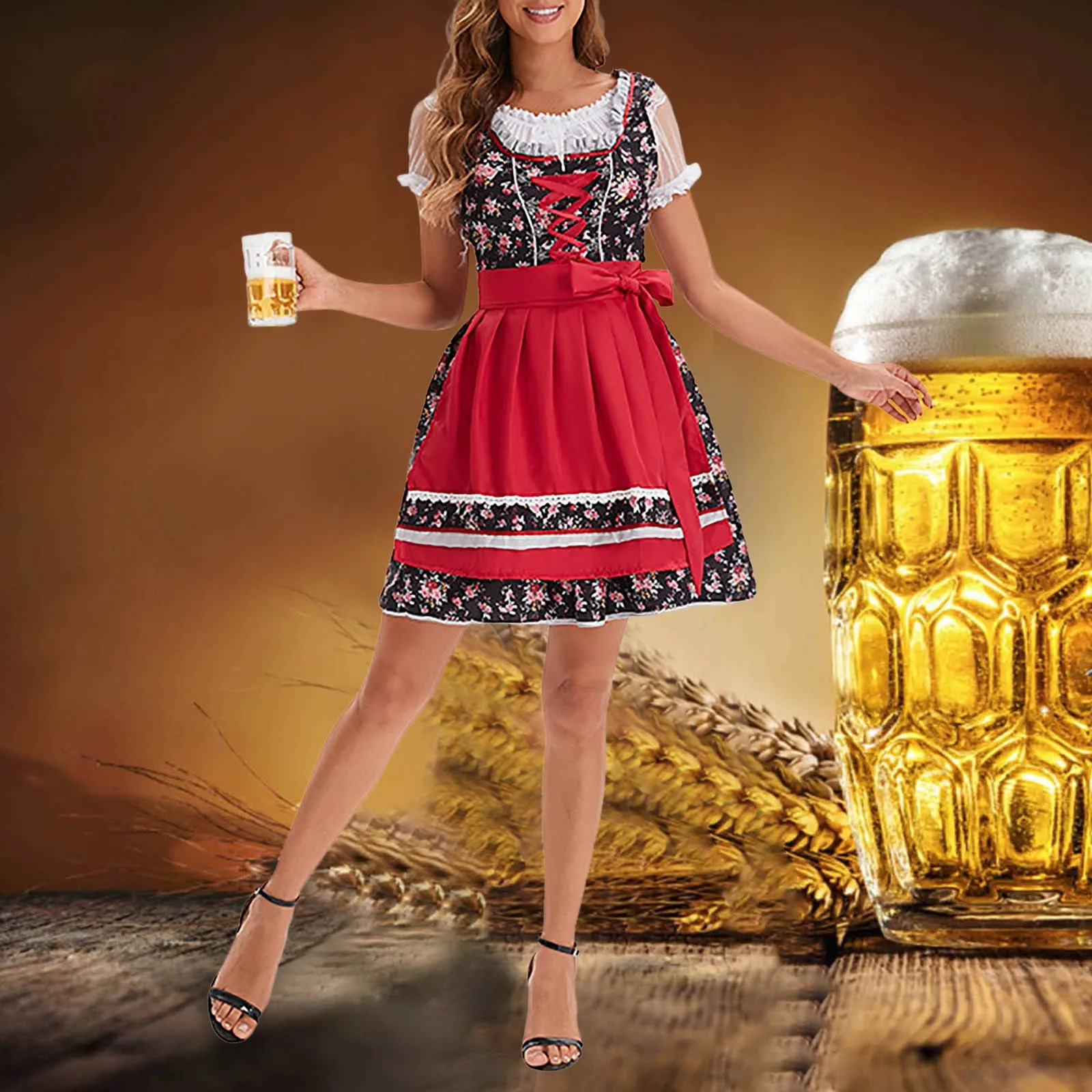 

Oktoberfest Beer Girl Germany Traditional Bavarian Medieval Vintage Maid Costume Waitress Halloween Carnival Party Lolita Dress