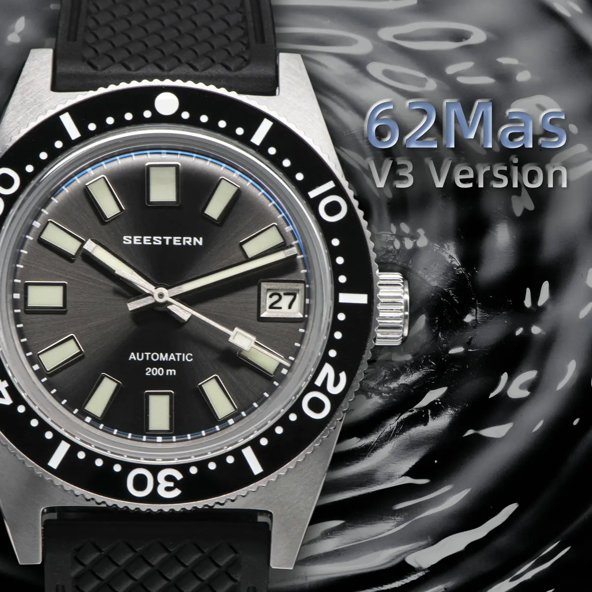 SEESTERN 62MAS 다이버 워치, , 37mm 케이스 직경, Nh35 자동 기계식 손목시계, 방수 발광 휠 레트로 Pr