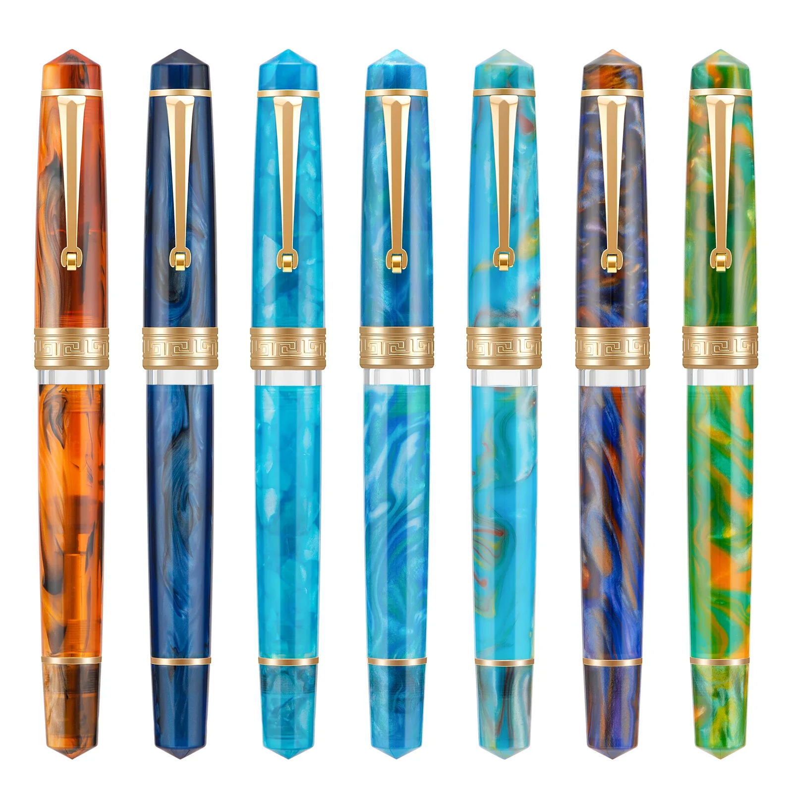Jinhao 82 – Penna Stilografica Con Pennino In Iridio F (0,5 Mm), Rosa Trasparente, Clip Dorata, Con Convertitore