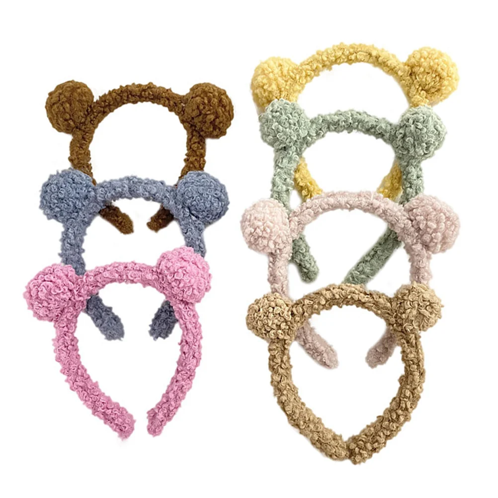 

Cartoon Plush Bear Headband: 3 Lovely Plush Hair Hoops with Bear Ear Decor Hairlace Wash Spa Yoga Sports Shower Elastic