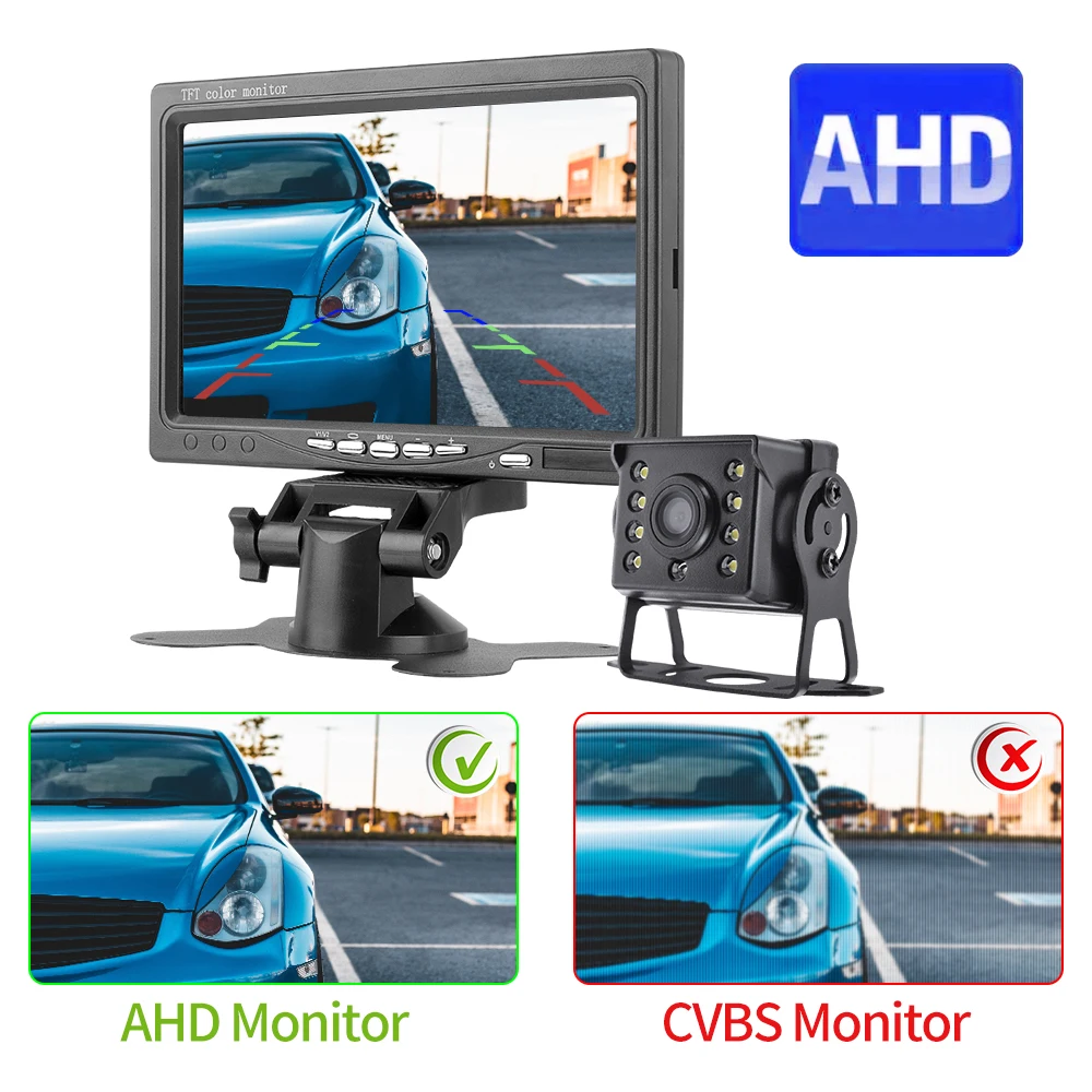 KTYDKP 7 Inch AHD Car Monitor Rear View Camera Truck Trailer Parking Display 12-24V LED Reversing Back up Camera Screen