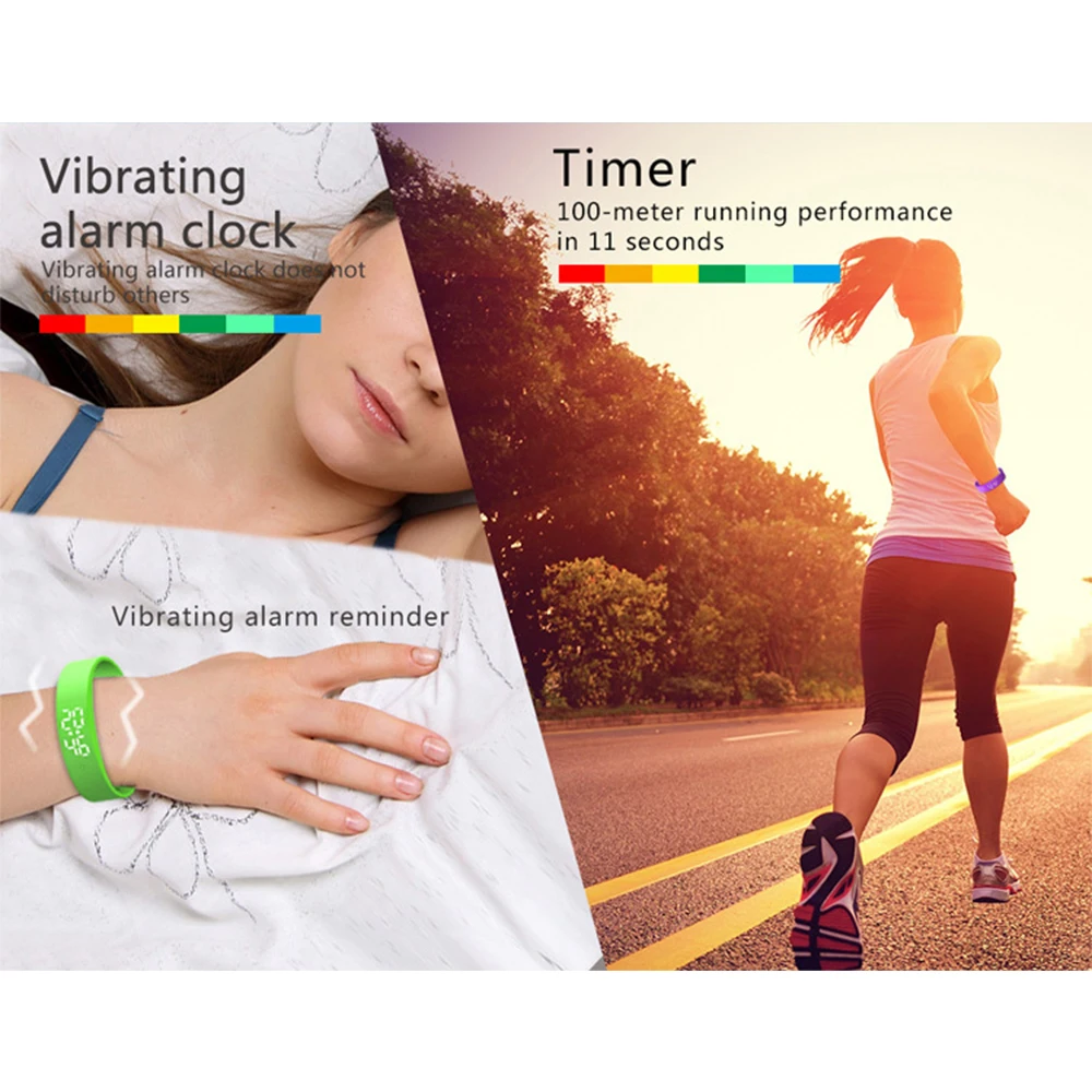 Led Digitale Slimme Armband Monitor Thermometer Trillingen Alarm Polsband Smart Armband Waterdichte Smartband Voor Student