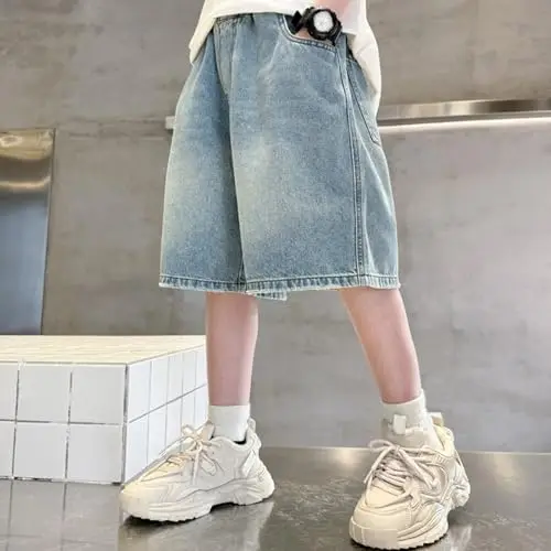 E 키즈 배기 진 반바지 숏진 남아 힙합 빈티지 데님 반바지 십대 스트리트웨어 여름 진 반바지 의류