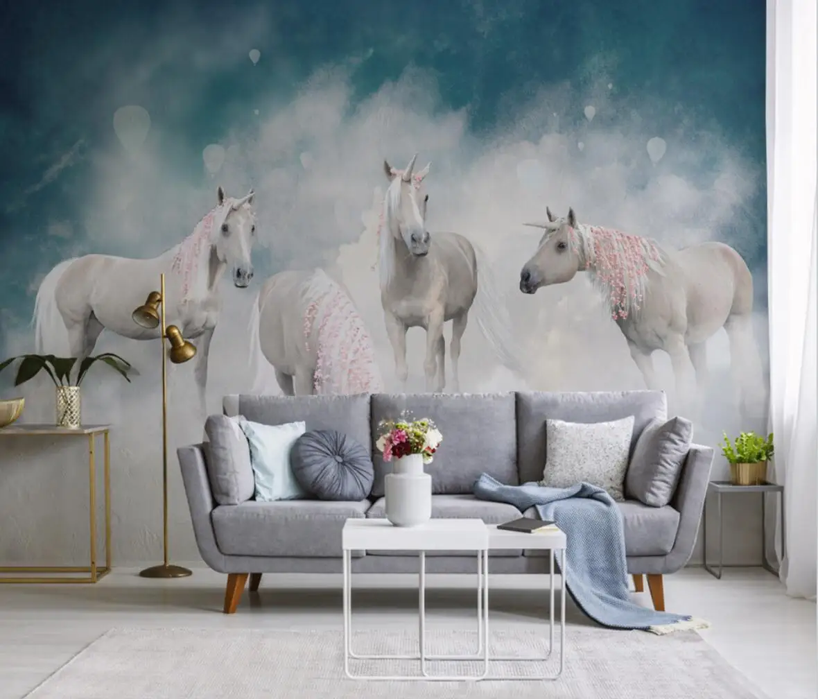 

Custom papel de parede 3d Photo Wallpaper Living Room TV Backdrop Nordic white horse Wall Mural Luxury Wall Papers Home Decor