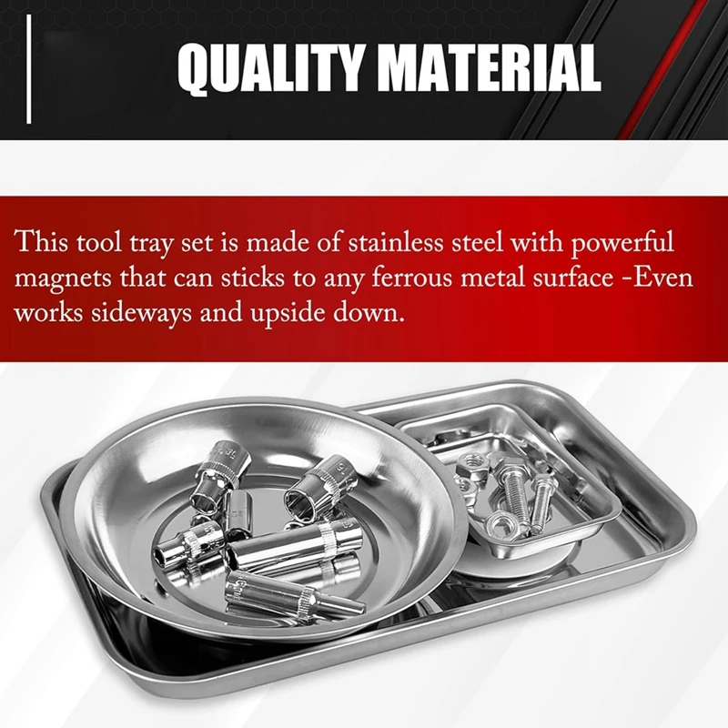 3-Piece Magnetic Tray Holder, Magnetic Parts Tray Set, Thickened Tray,Stainless Steel, Tool Trays For Screw, Bolts, Nuts 5