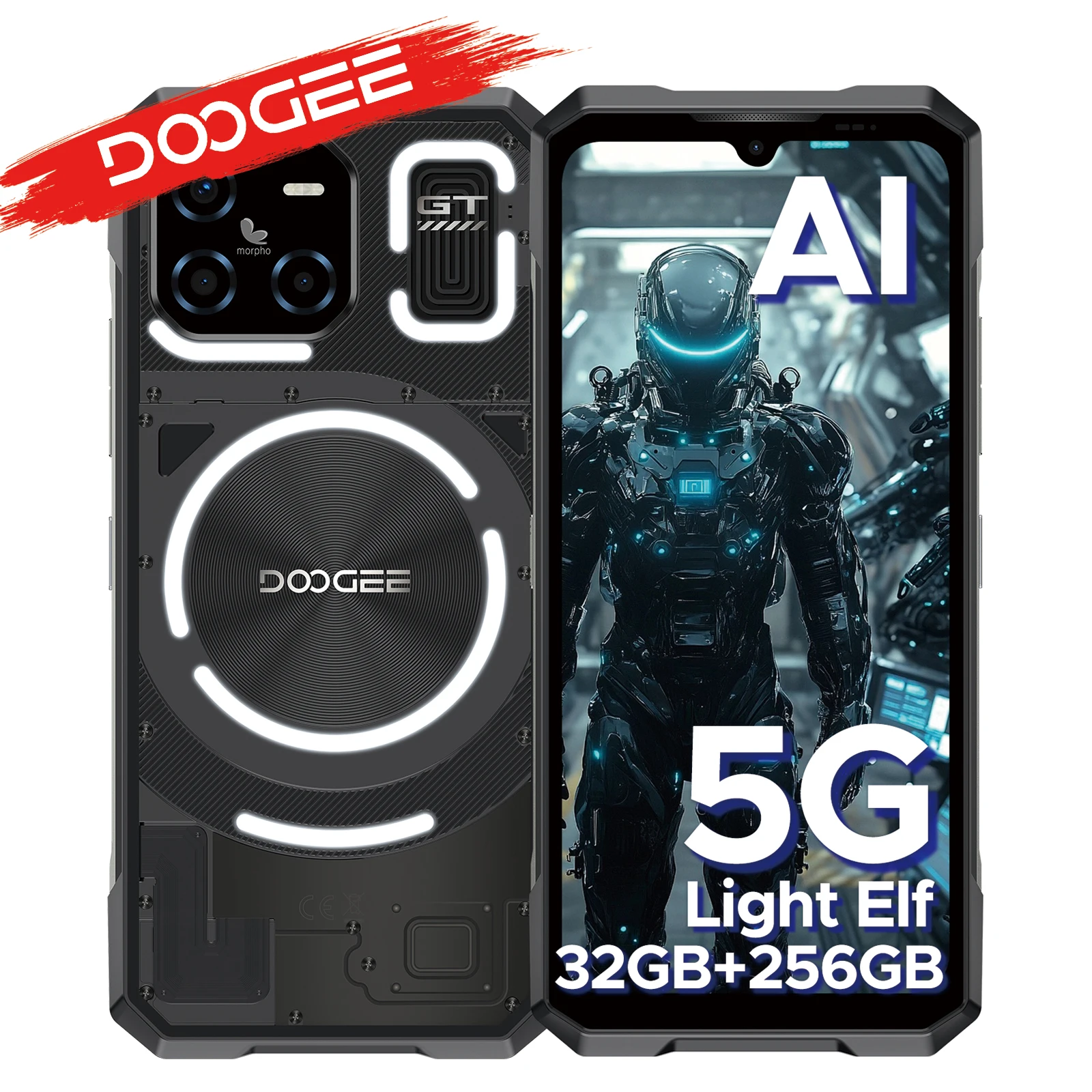 DOOGEE Blade GT Rugged Phone 6.72 ''FHD + 120Hz LED Light Effect dimension 7050 12GB RAM 256GB ROM AI Smartphone 5500mAh Battery 1