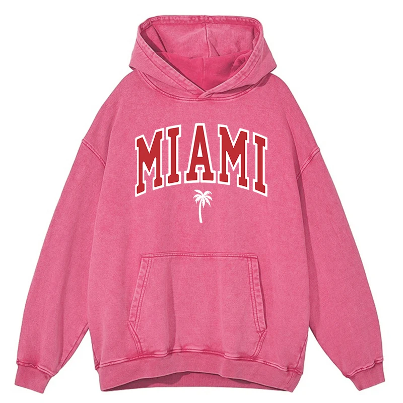 thumbnail image 1 of Sudadera con capucha para hombre, estilo retro desgastado, con lavado desgastado, de Miami, una ciudad de Estados Unidos, otoño, ropa holgada de gran tamaño, 100 % algodón, 1 of 4