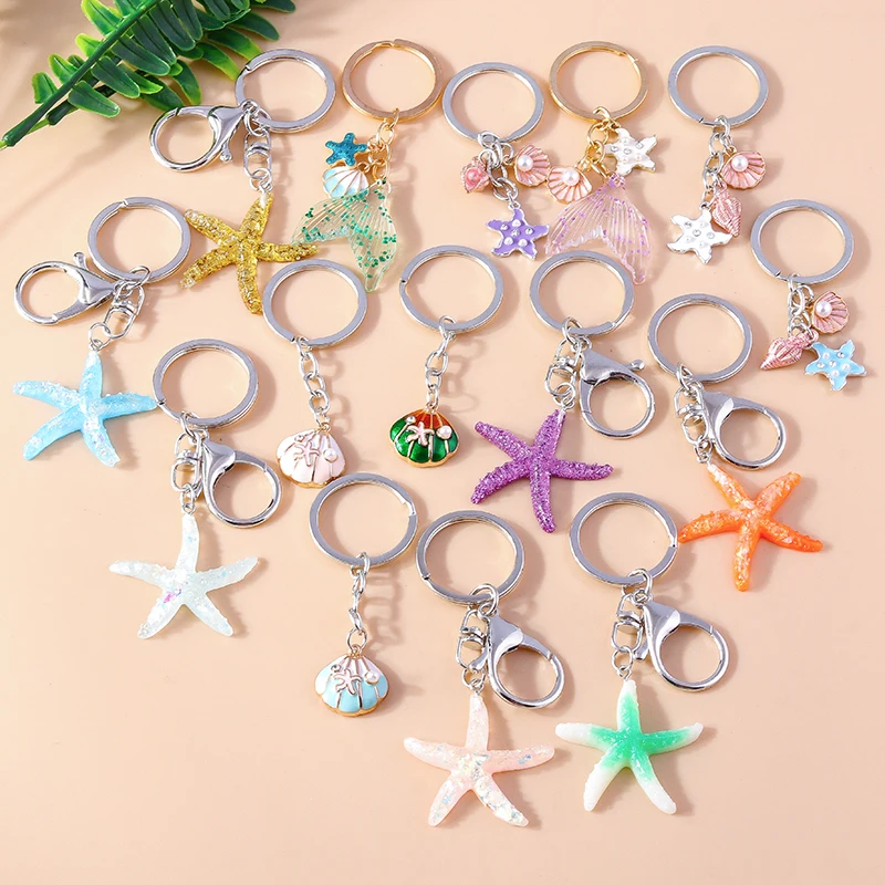 Summer-Beach-Shell-Starfish-Keychain-Fishes-Conch-Key-Rings-Pendants ...