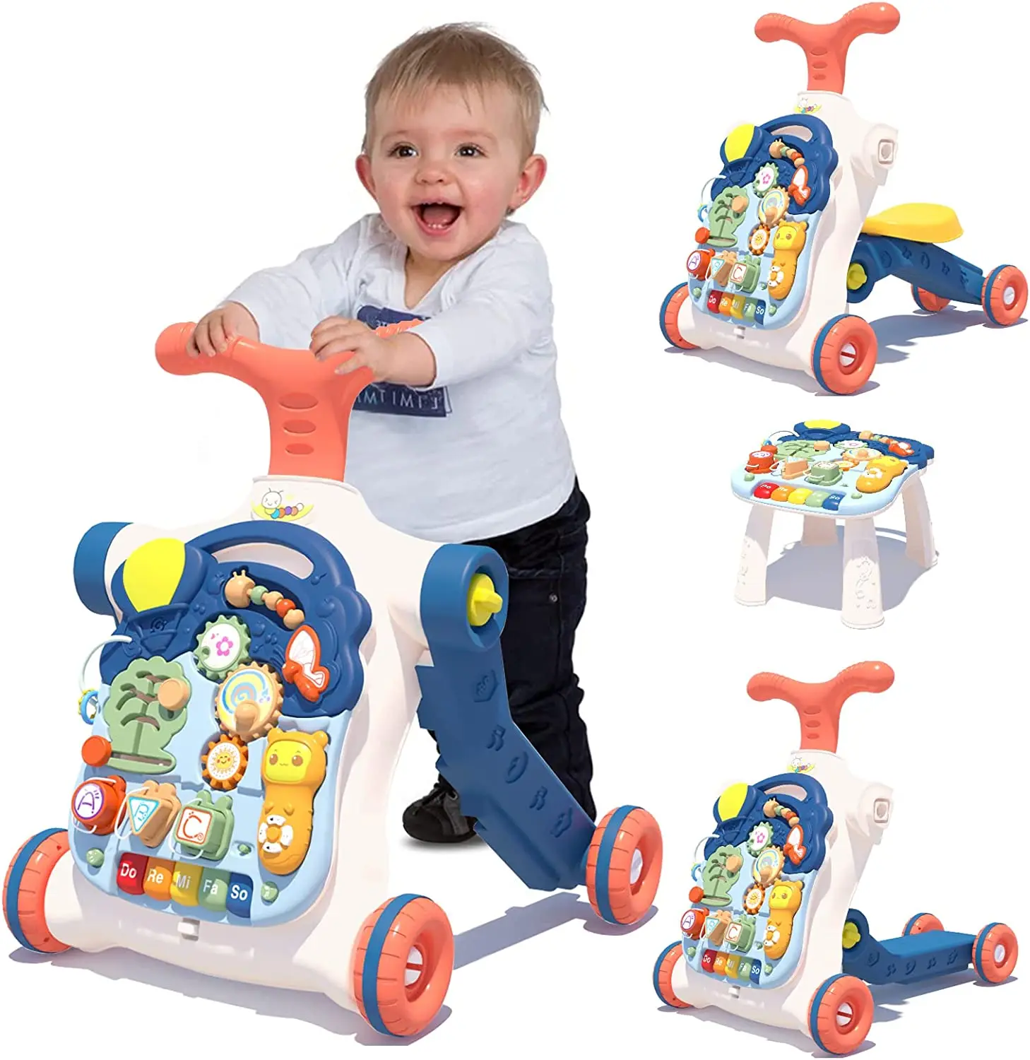 

5in1 Sit-to-Stand Toddlers Walker for 1-4 Years old Baby Push Walker Early Educational for 6-12M Assemble as Scooter Motorbike