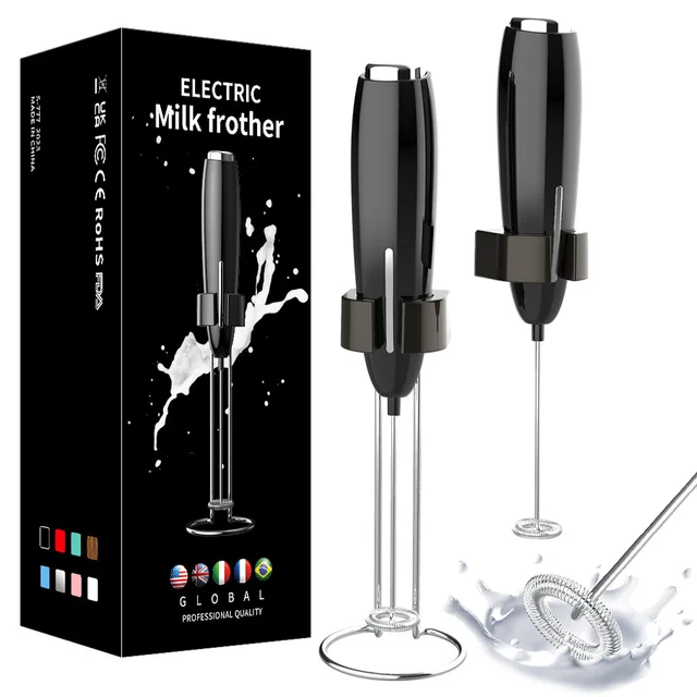 Montalatte portatile da cucina Potente macchina per schiuma elettrica con supporto Alimentato a batteria Frullatore per schiuma Miscelatore per bevande per caffè 3