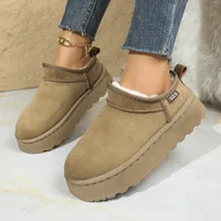Snow Boots for Women 2025 Winter New Cashmere Warm Thick Soles Without Heel-covered Hair Half Slipper Cotton Shoes for Women