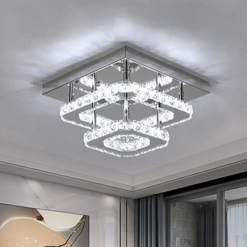 Crystal Flush Mount Ceiling Light Fixtures LED Round Square Chandelier Light Fixture Ceiling Lamp for Kitchen Hallway Foyer 2