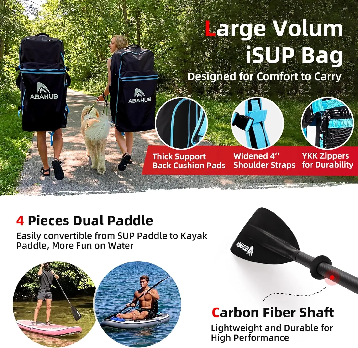 Inflatable SUP, Wide 10'6" x 31"/34" x 10'6" , Blue with Adjustable SUP Kayak Paddle, for Yoga, P