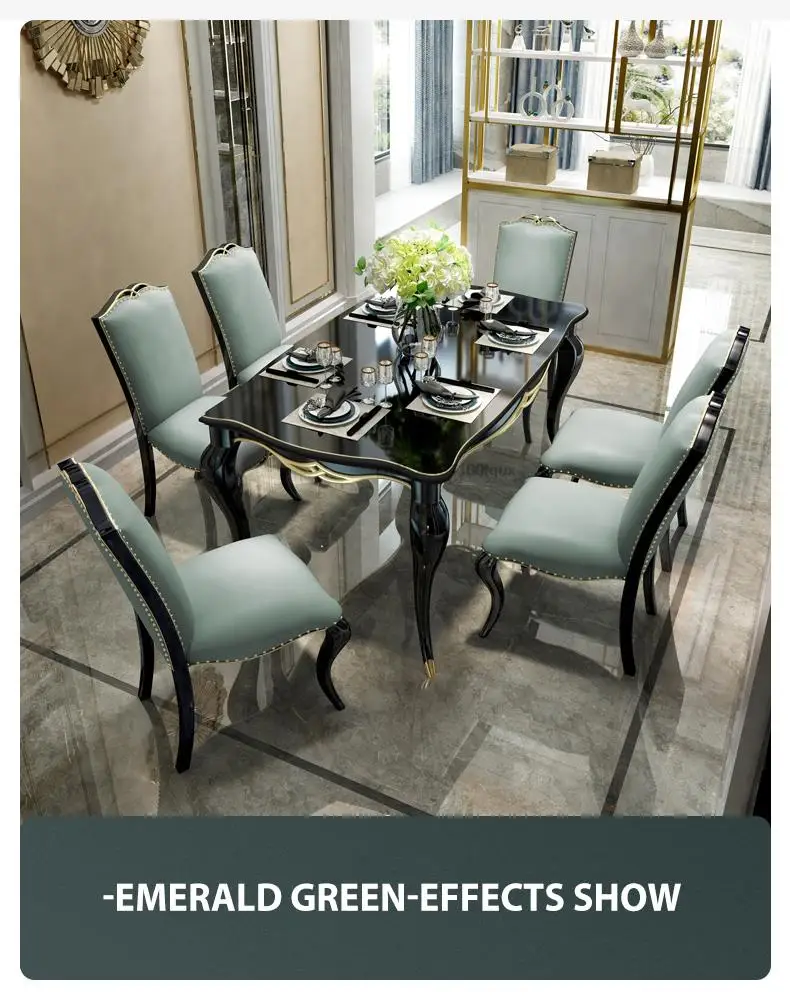 Description Picture 4 of itemAmerican Style Accent Table And Chair With Gold Edge Solid Wood Feet Dressing Balcony Center Luxury Rectangle Dining Table Set