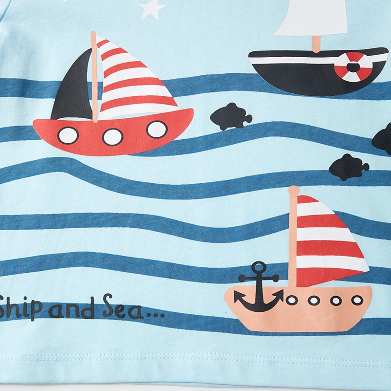 Little maven 2024 Tops Tees Children's Clothing Summer Kids Clothes for Baby Boys Cartoon Sailboats T Shirts Cotton 4