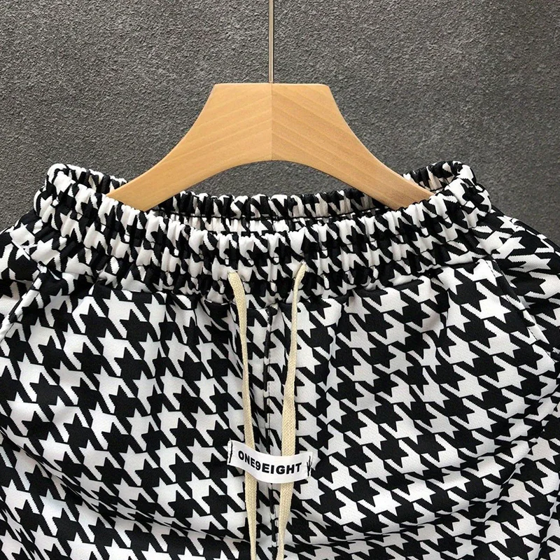 2024 New Summer American Retro Irregular Elegant Fashion Hip Hop Men's Wear Loose Casual Plaid Shorts Drawstring Y2K Chic Pants